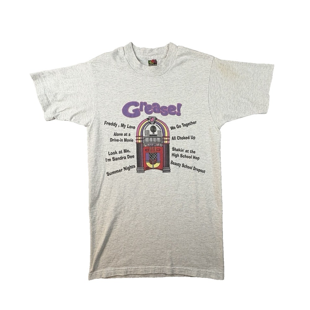 VTG Fruit of the Loom Men's S White/Gray 90s Grease Graphic T Shirt USA SEE DESC
